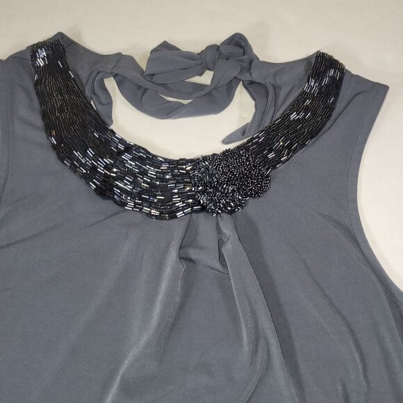 Banana Republic Women Embellished Sleeveless Beaded Neck Tank Top Gray Size L - Picture 2 of 7